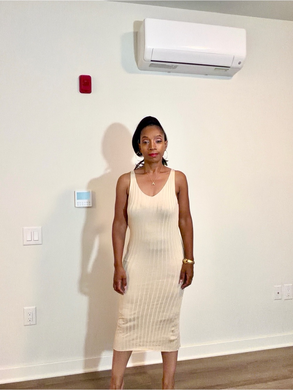 Sleeveless Ribbed Midi Dress in Cream
